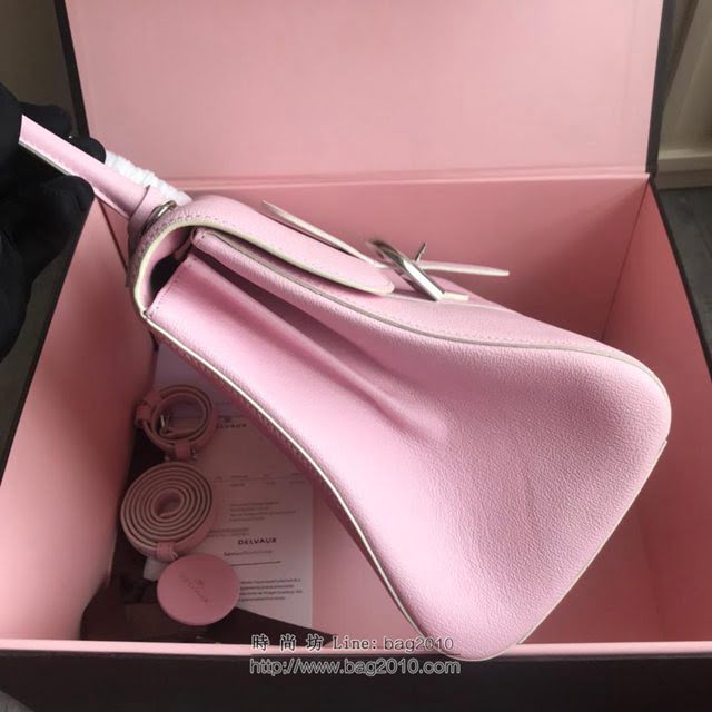 DELVAUX女包 2019春夏最新色 專櫃原廠皮 德爾沃女手提包 DV0020粉色銀扣 小號Delvaux單肩包  fcs1142
